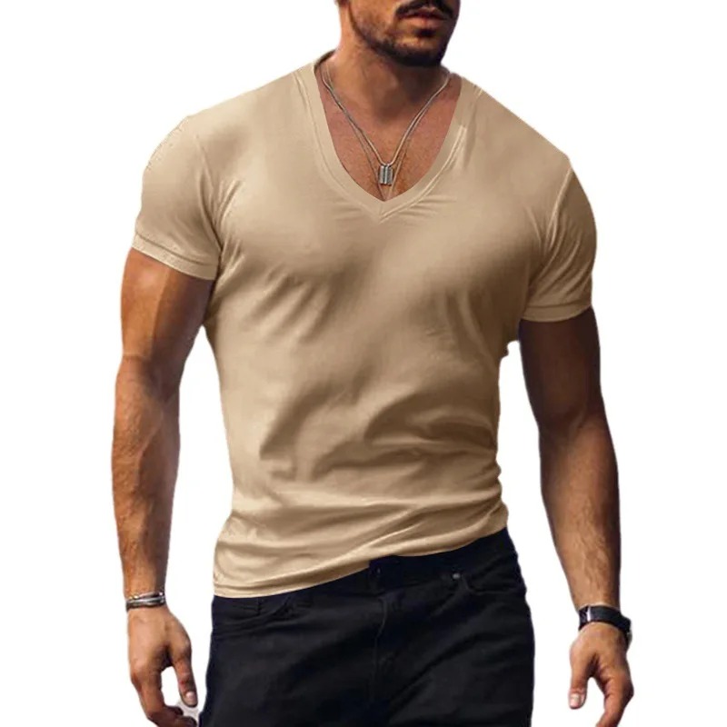 Mens Casual V Neck Short Sleeve Slim Tee Shirt