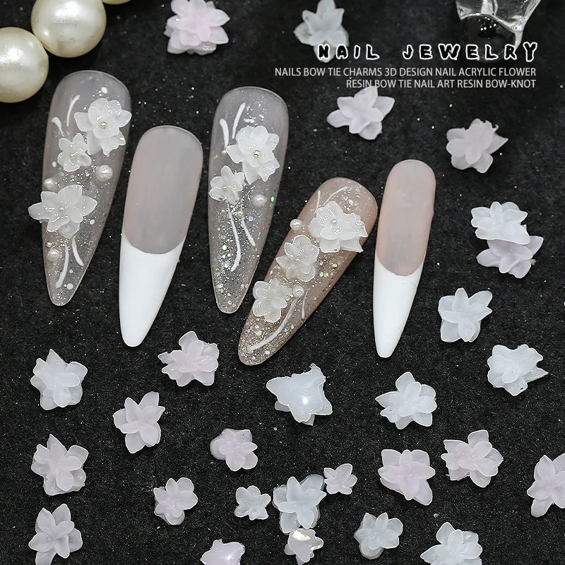 새로운 50개 혼합 사이즈 미니 3D 레진 소프트 조각 화이트 연꽃 네일 아트 장식 참 우아한 겨울 크리스마스 요정