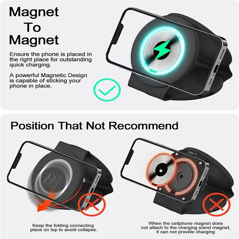 Three In One Wireless Foldable Magnet 15W, Fast Wireless Charging Pad, Travel Charger for Multiple Devices, Foldable 3 in 1 Wireless Charging Station