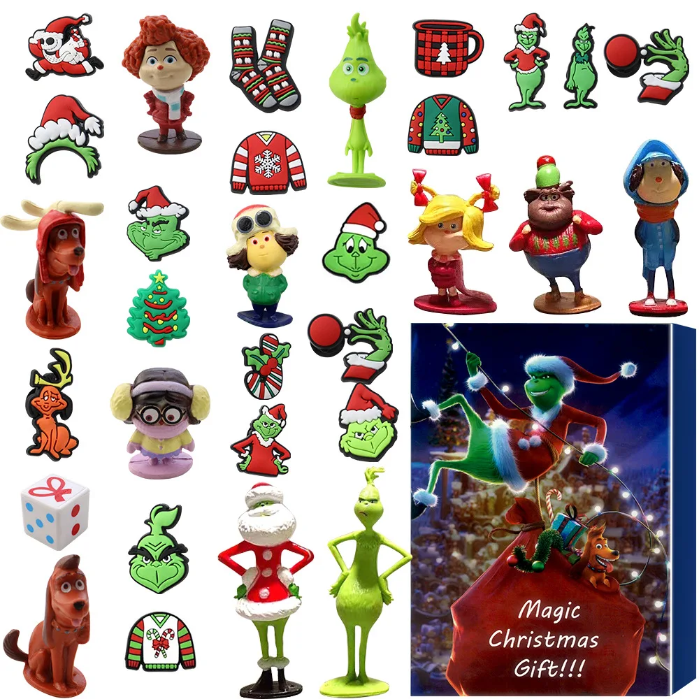 thumbnail image 1 of Calendario de Adviento de 24 días Calendario de Adviento de Navidad Caja sorpresa Figuras de pánico de elfo de dibujos animados de Grinch Caja sorpresa Calendario de cuenta regresiva Caja de regalos, 1 of 5