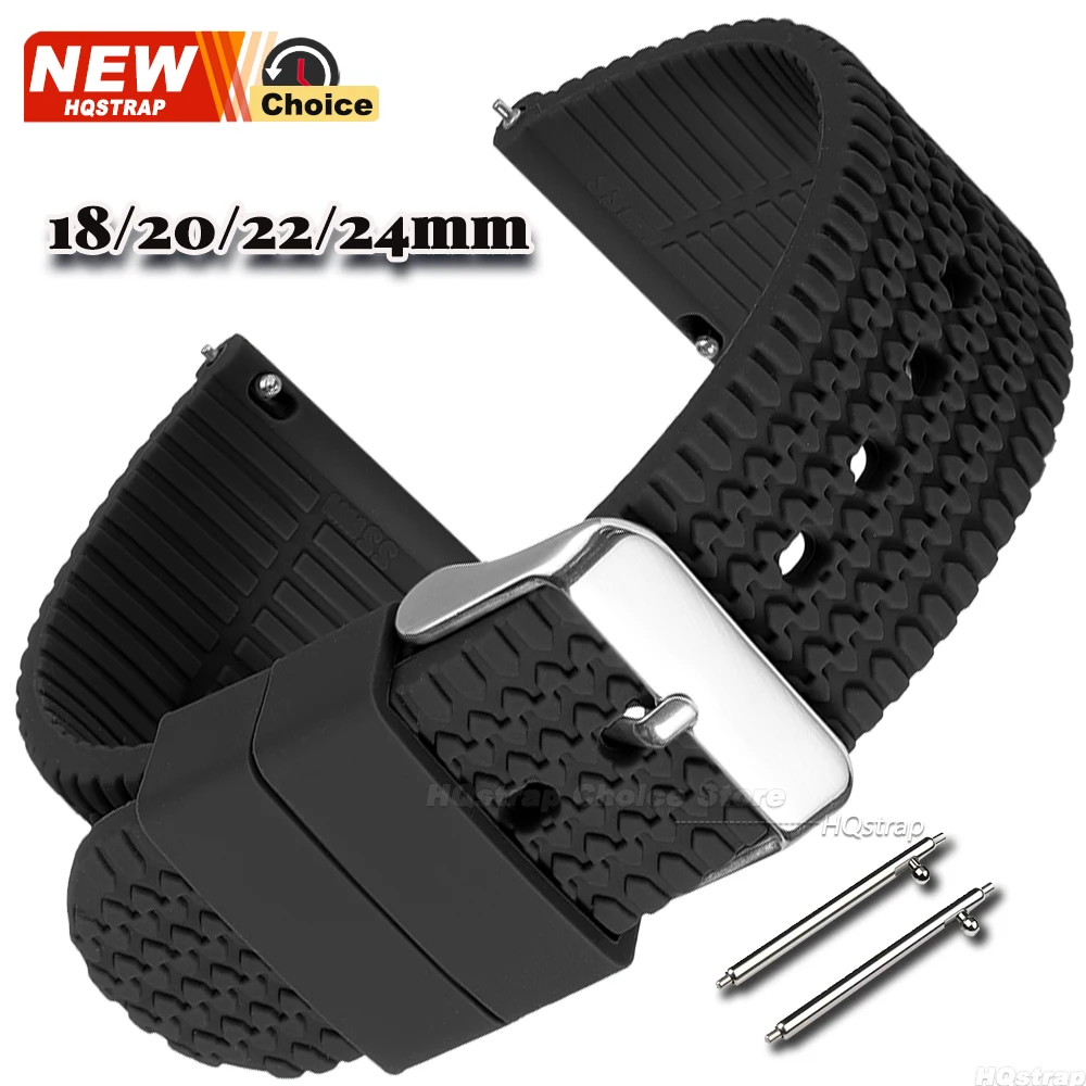 Waterproof Silicone Quick Release Smart Watch Band - Black & Green Rubber Wristband
