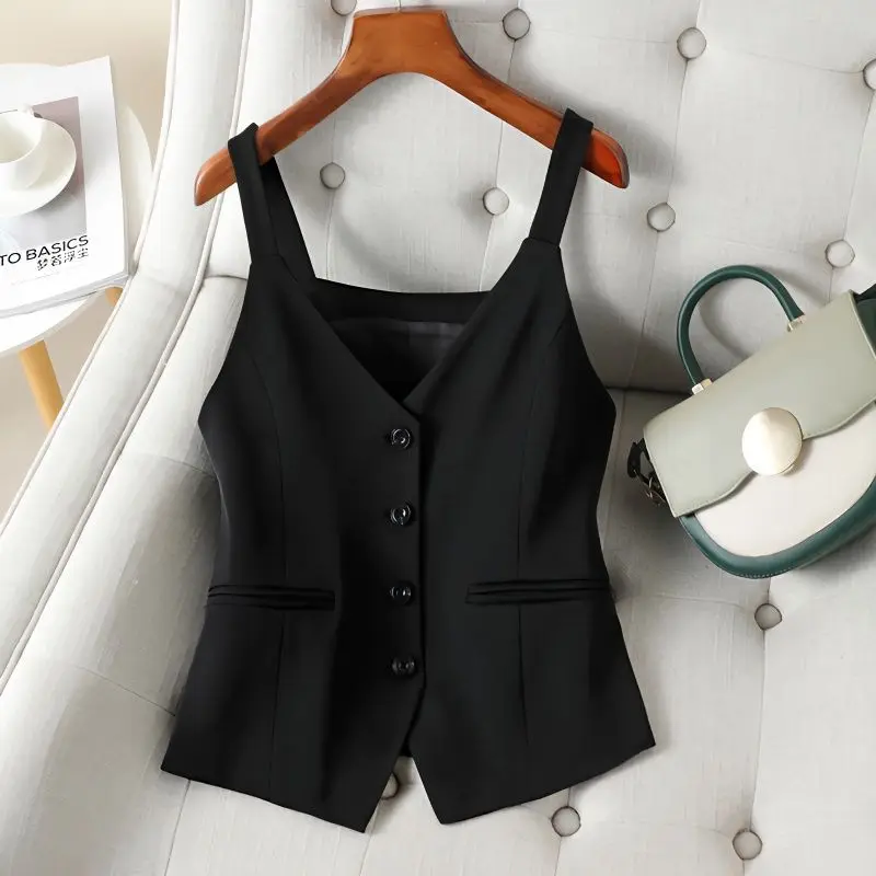 

#0725 Black White Crop Tops Vest Waistcoat Women Single Breasted Veste Femme Sexy Outerwear Short Woman Vest Thin Sexy Spring