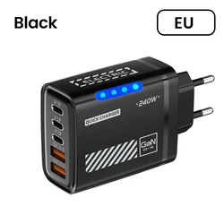 High - Power 240W GaN 5 - Port Fast Charger with LED Light - US/EU Plug - Black - EU