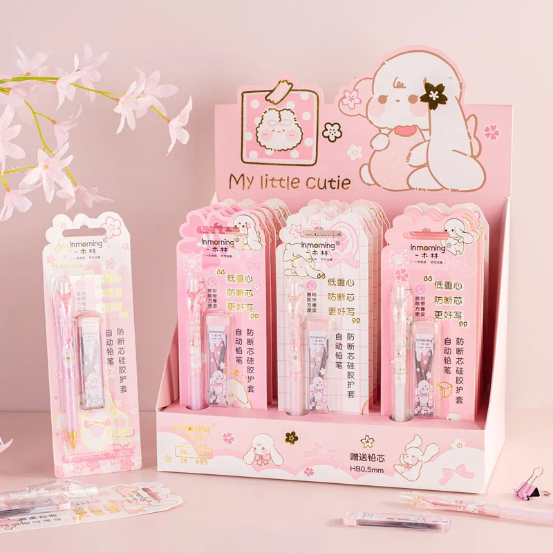

24pcs/Box Cartoon Caramel Mechanical Pencil Set With Lead Kawaii 0.5mm Mechanical Pencils Student School Office Writing Supplies