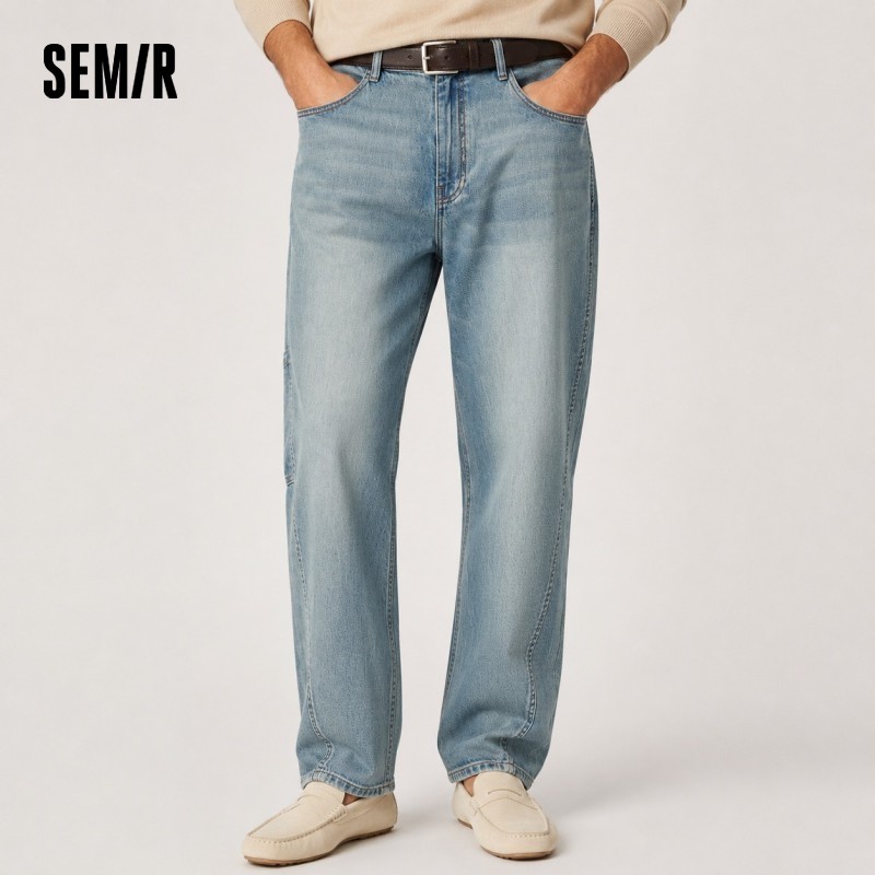 Semir Men Pants Denim Vintage Cotton Workwear Slightly Wide Loose Straight Leg Trendy Cool 2026 Summer Fashion Casual Top