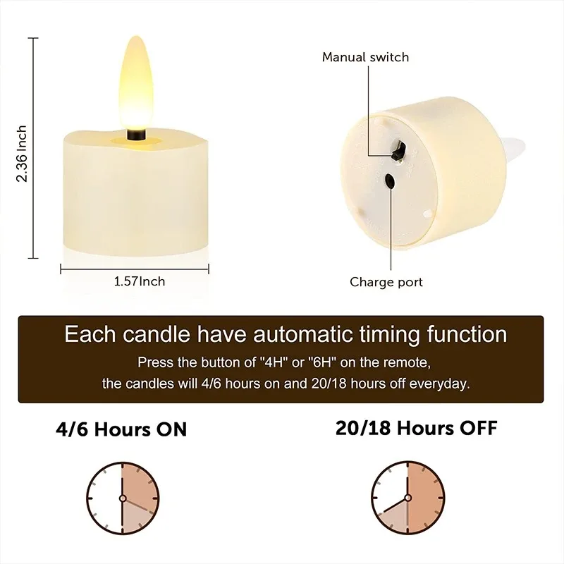 LED Tea Light Candles 6/12/18/24pcs Rechargeable Flameless Home Decor Flickering Electronic Candle Lamp For Home Gift