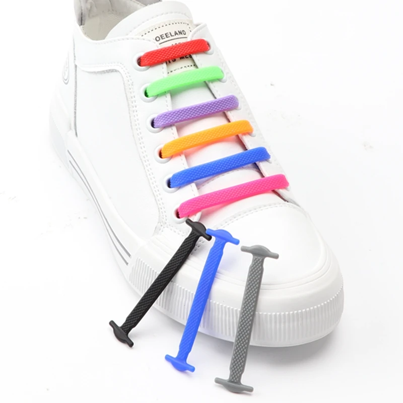 16Pcs Easy No Tie Shoelaces Elastic Silicone Flat Lazy Shoe Lace