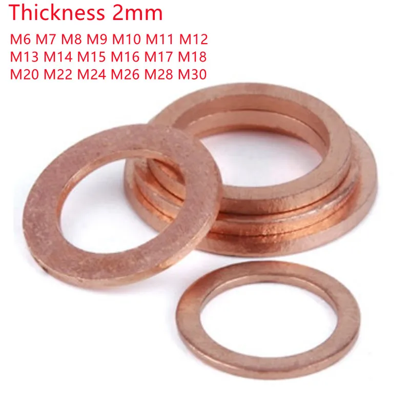 10pcs Copper Washer Gasket Flat Ring M6-M27 For Hardware Accessories 