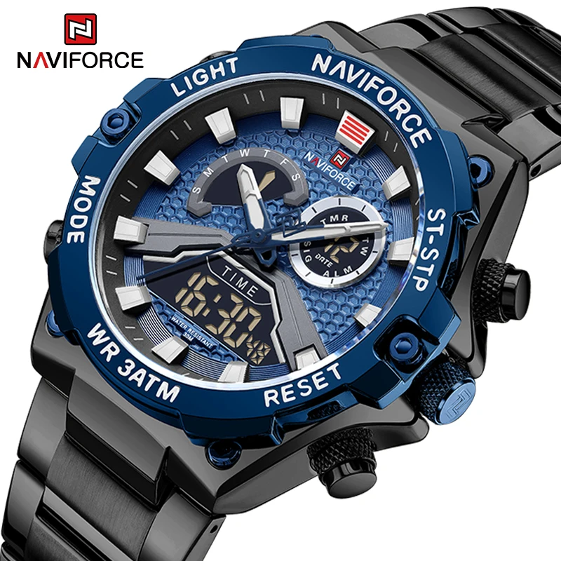 

Original New NAVIFORCE Watches Men Military Sport Waterproof Quartz Digital Chronograph Stainless Steel Strap Man Luminous Clock