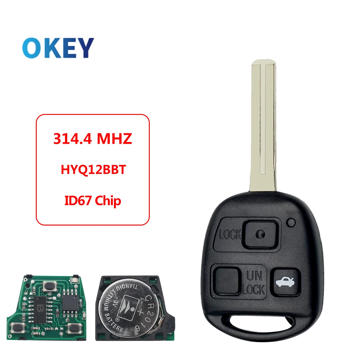 Okey Remote Car Key 314.4 Mhz HYQ12BBT 3 Buttons 4D67 Chip For Lexus RX330 2004-2006 RX350 2007-2009 LS430 ES330 SC430 jingyuqin hyq12bbt remote control car key 4d68 chip 314 4mhz for toyota for lexus rx330 rx350 rx400h rx450h 3 buttons fob