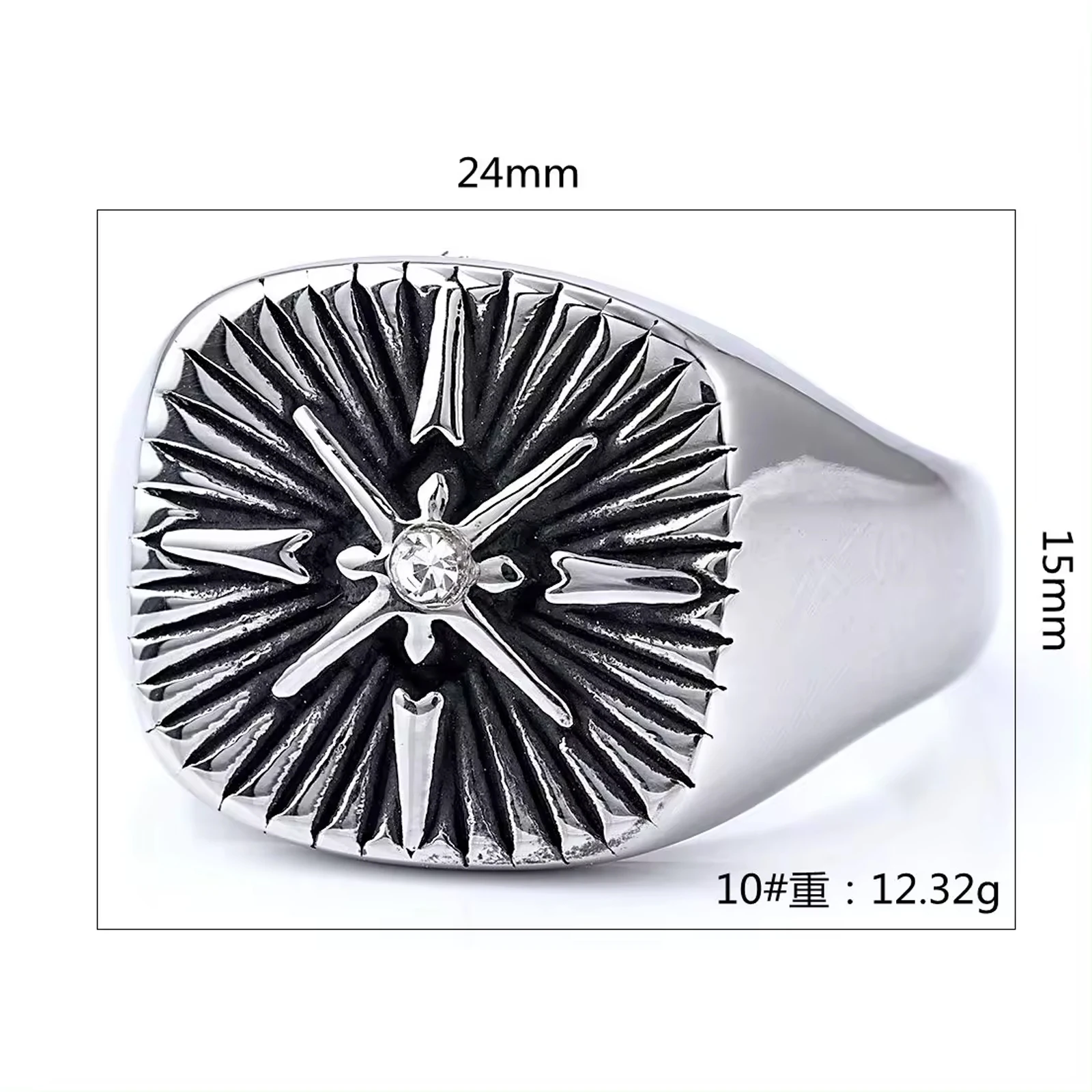 Unisex Vintage Punk Hip Hop Stainless Steel Jewelry, Personalized Viking Rose Compass Star Stamp Ring