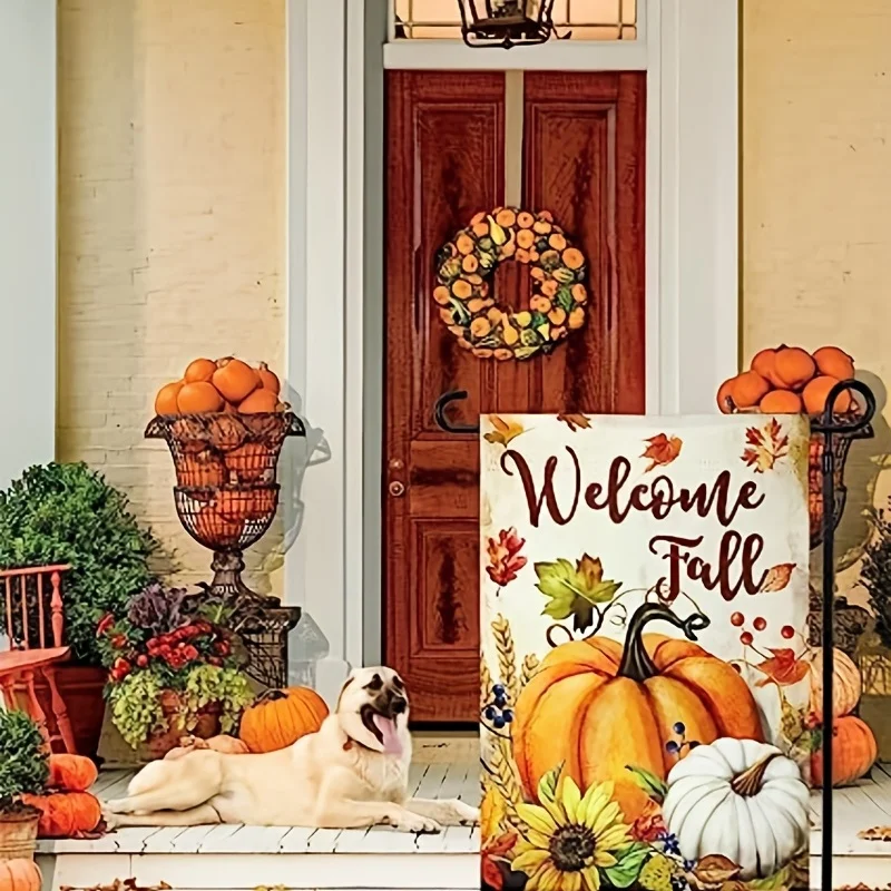 Herbst-Gartenflagge Mit Katze & Kürbis – 30,5 X 45,7 Cm, Doppelseitig Aus Jute – Perfekt Für Herbstdekoration Draußen