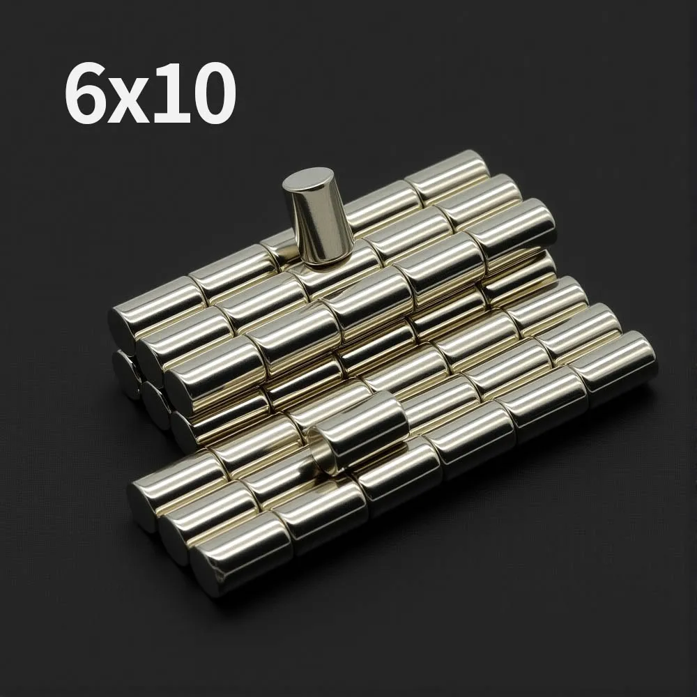 แม่เหล็กนีโอไดเมียมทรงกลมขนาด 6x10 มม. แรงสูง N35 NdFeB แม่เหล็กถาวร แรงดูดสูงพิเศษ สำหรับติดตู้เย็น งาน DIY 1