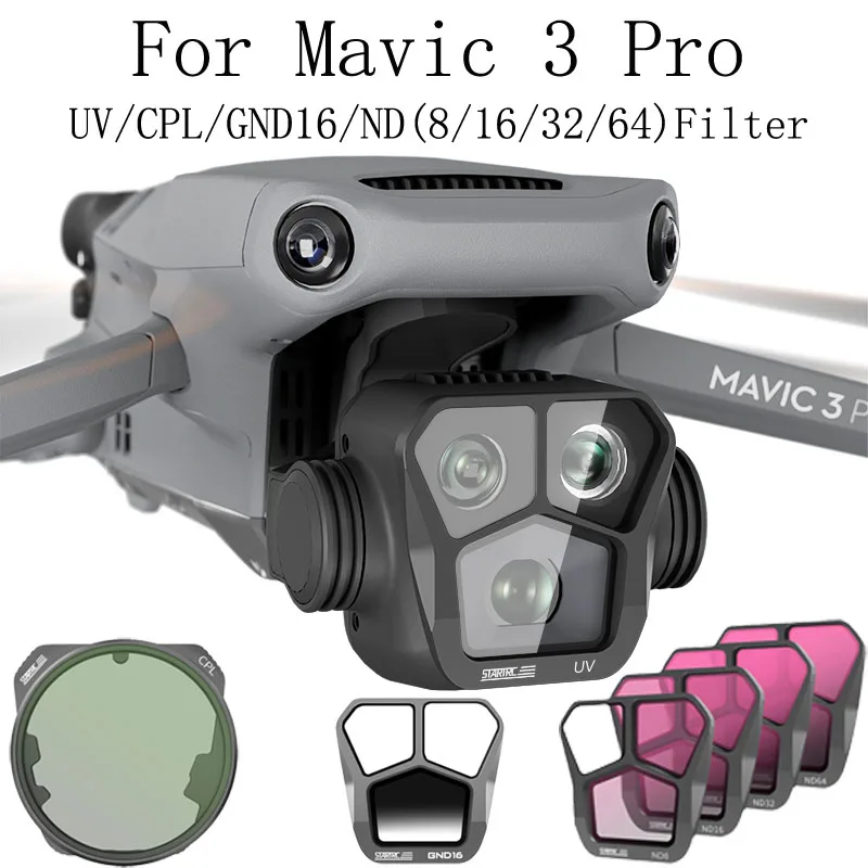 

Фильтр UV CPL ND GND16 для DJI Mavic 3 Pro и Mavic 3 Pro Cine алюминиевый сплав + Оптическое стекло AGC многослойное покрытие