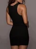 Black Ribbed Bodycon Summer Dress Sexy Vest Sleeveless Vest Club Party Mini Dress WOMEN'S Solid Color Tight Fitting 4