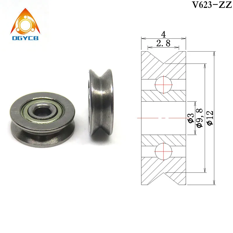 1pcs V623ZZ 3x12x4 V Groove Ball Bearing Pulley for Rail Track Linear Motion System 3*12*4*mm