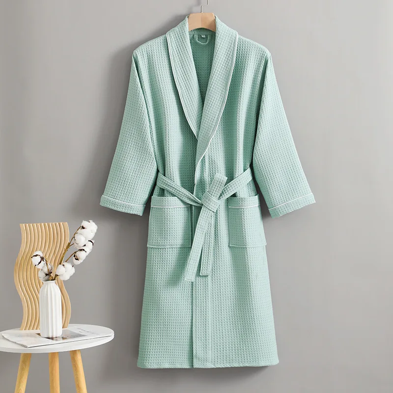 Multi Colors Cotton Waffle Patterned Bathrobe High Quality Embroidery Water Absorption and Quick Drying Bathrobe Couples cotton bathrobe