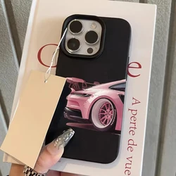 Vibrant Pink Sports Car Design Shockproof Phone Case - Air - Cushioned Soft Cover - iPhone 14 (Black - YYDSW1064)
