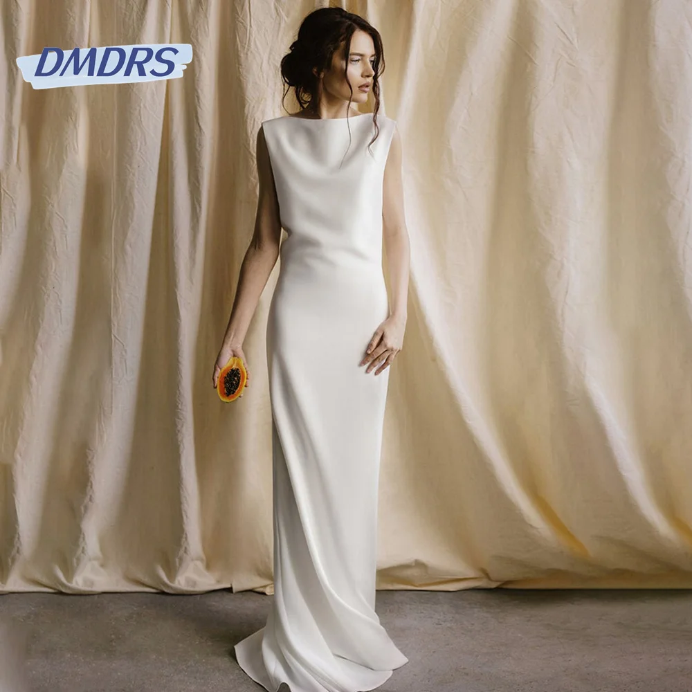 

Classic Sheath Mermaid Wedding Dress Simple Sleeveless O-neck Floor-length Bridal Gown Elegant Vestido De Novia