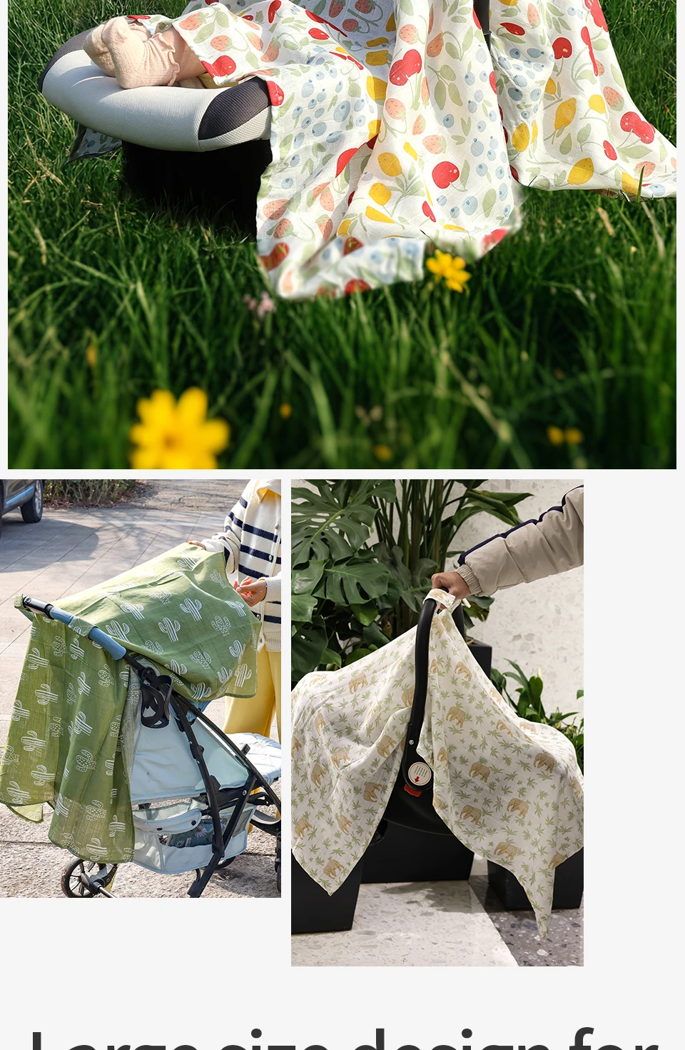 Description Picture 6 of itemKangobaby #My Soft Life# Baby Muslin Cotton Blanket Car Seat Cover Breathable Sunshade Cradle Newborn Stroller Accessory