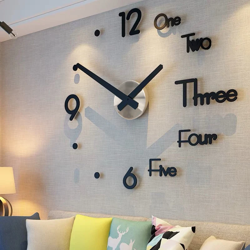 Large Wall Clock Quartz 3D DIY Big Watch Decorative Kitchen Clocks Acrylic Mirror Sticker Oversize Clock Wall Home Letter Decor