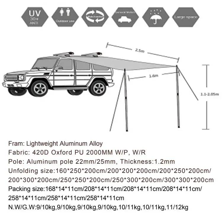 Grntamn-auvent Latéral Tente De Toit Pour Voiture, Abri Solaire, Conçu Pour  Véhicule, Avec Support De Toit - Pavillon Jardin - AliExpress