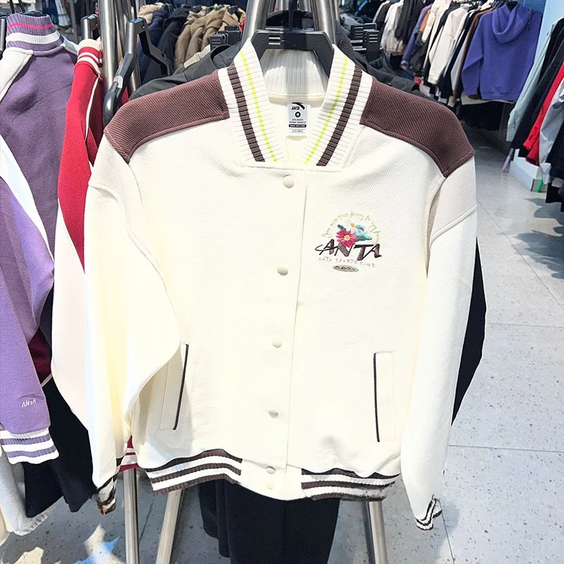안타 아메리칸 레트로 야구 자켓 여성용 겨울 루즈핏 캐주얼 아우터웨어 탑 폴리에스터 면 혼방 긴팔 싱글 버튼