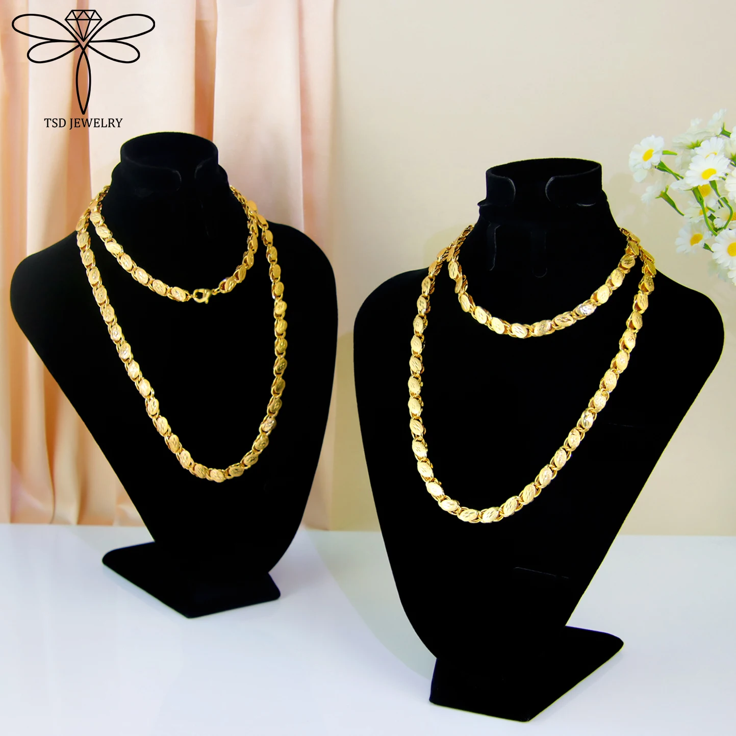 Luxus Dubai Braut Hochzeit Schmuck 24k Gold Überzogene Arabisch Muslimischen Vintage Lange Halskette 80cm Türkische Frauen Heiraten party Schmuck – Detail 4