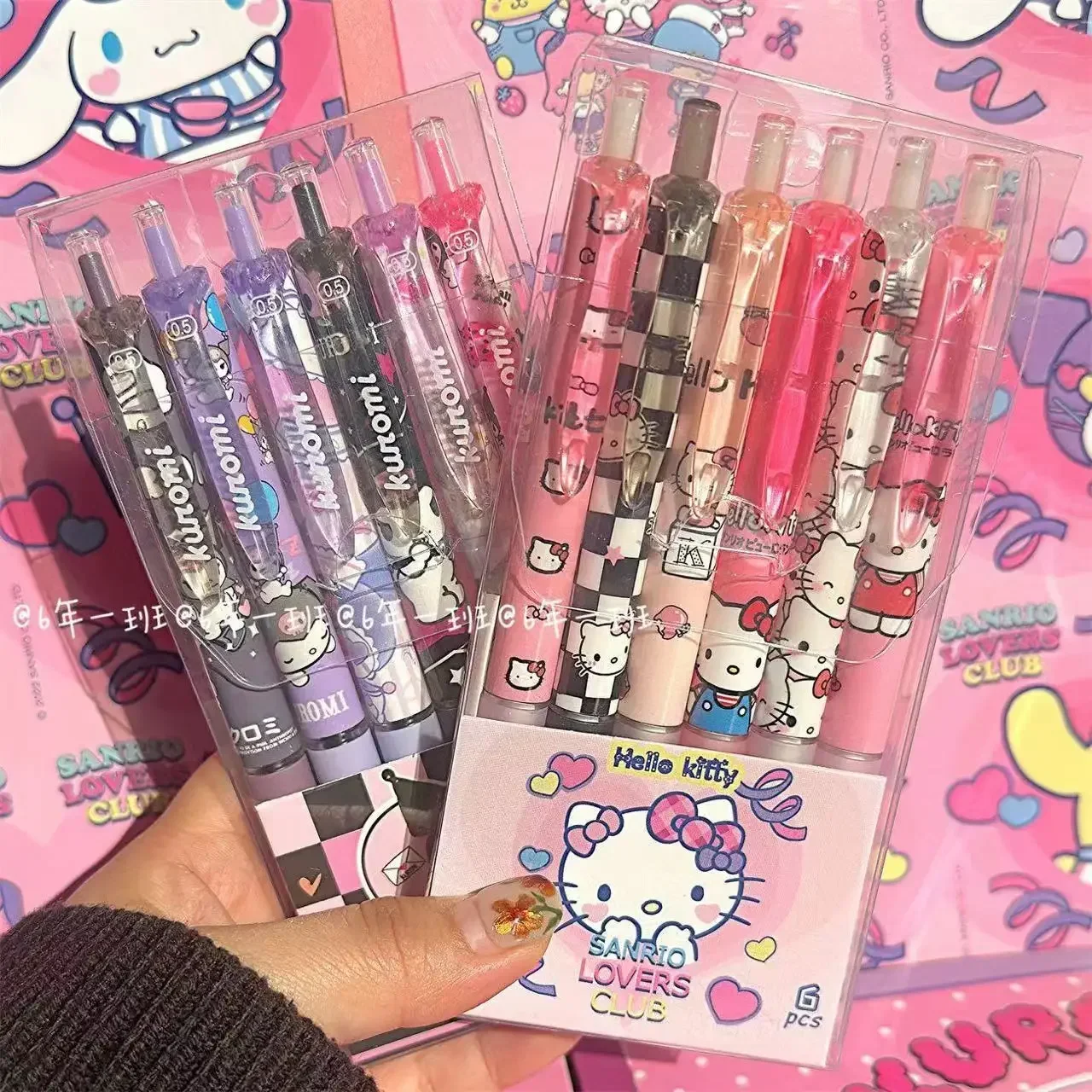 

6Pcs/box Sanrio cute Hello Kitty 0.5mm Neutral Pens Set Melody Kuromi Anime Figures Gel Pen Stationery Supplies children Gifts