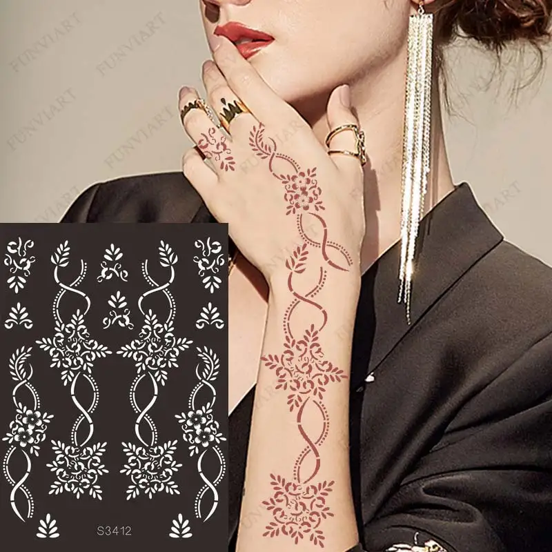 2 X Reusable Full Hand Henna Stencils Various 