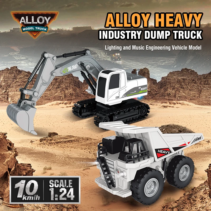 Rc Alloy Excavator 1/24 11Ch Engineering Truck 2.4G Remote-controlled Transport Dump Truck with Lights and Music for Boys Gift