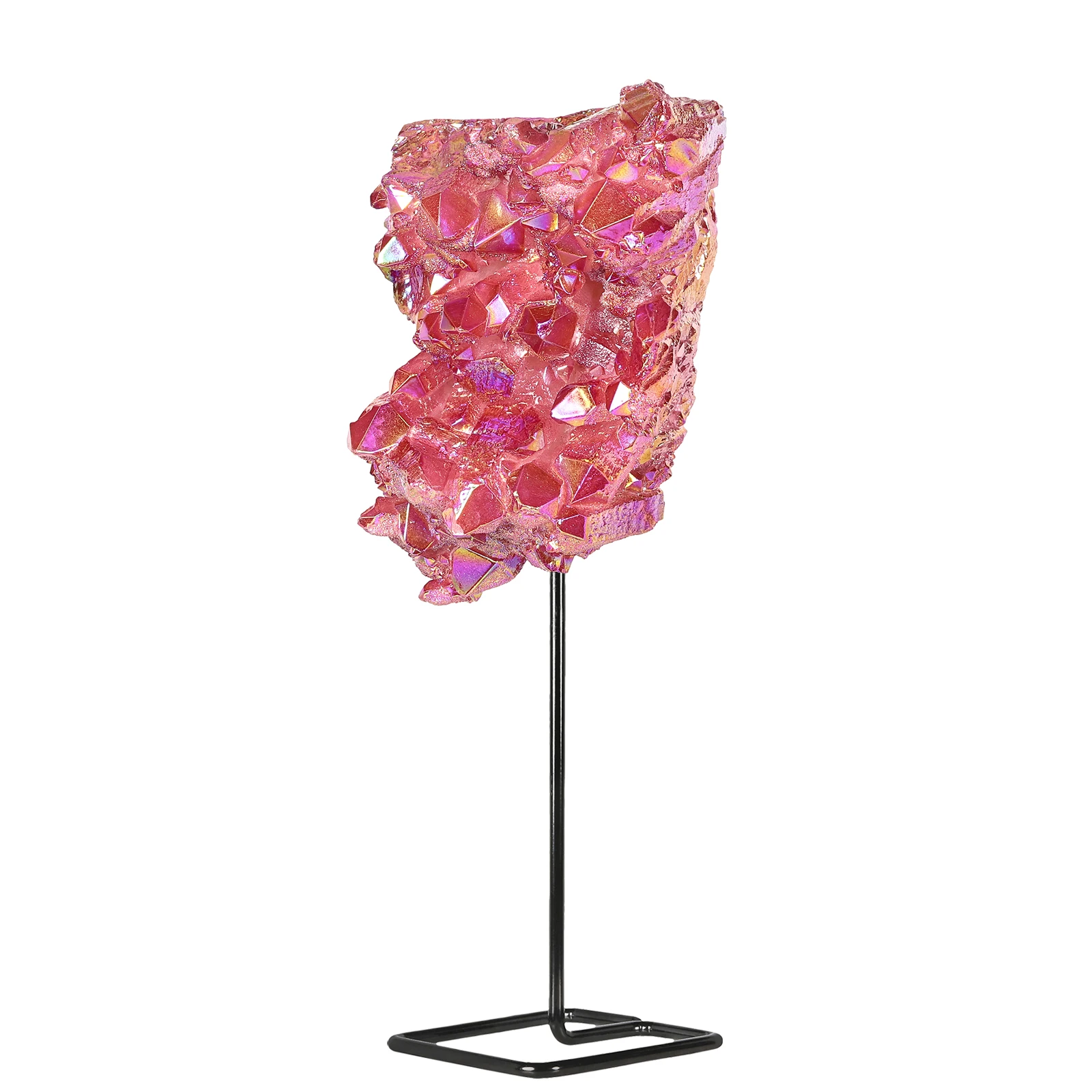 Natural Rough Aura Crystal Cluster Irregular Electroplating Titanium Coating Rock Quartz With Stand Ornaments Room Decor Gift