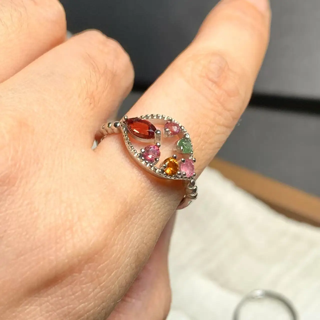 New Arrival Natural Tourmaline Rings Female  Jewelry For Women Gift Copper Cute Stone Flower