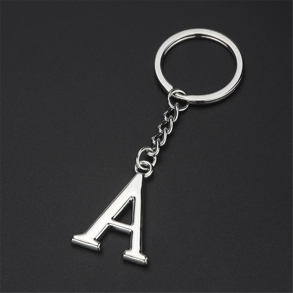 Simple 26 Initial Letter Keychain Men Silver Color A-Z Alphabet Metal Keyring For Car Keys Holder Diy Couple Backpack Decor