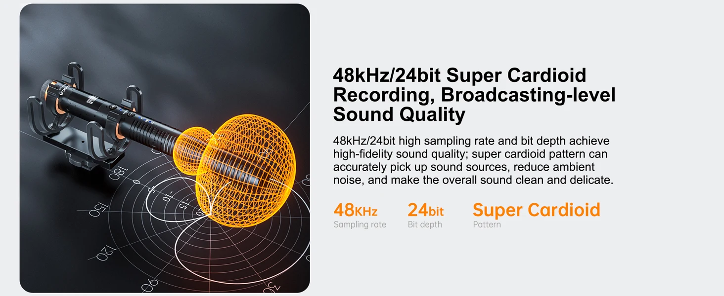 VM30 2.4G Super Cardioid Condenser Wireless Microphone Shotgun Mic With Gain Con