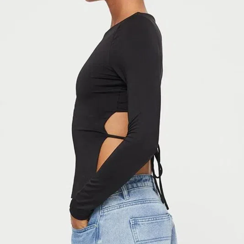 Spring and Autumn New INS Long Sleeved T-shirt with Front Long and Back Short Straps, Slim Fit Base Shirt Street Small Shirt 221