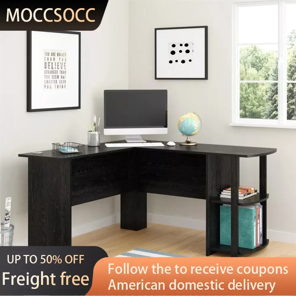 

Dominic L Desk With Bookshelves Black Oak Freight Free Computer Desks Table Office Furniture