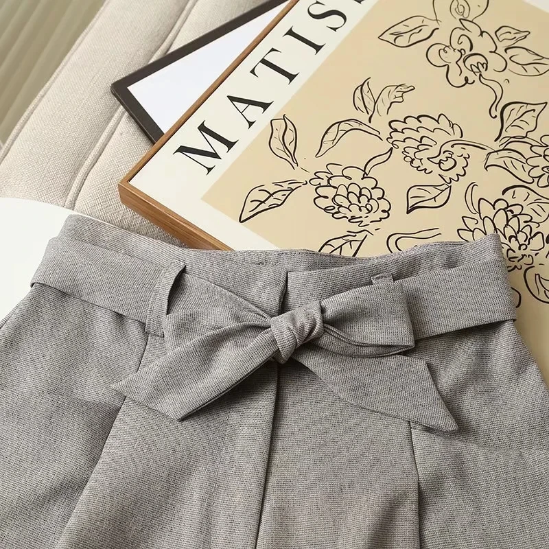 Dave&Di High Waist Loose Linen Shorts Casual Bermuda Women England Style Fashion Simple Sashes