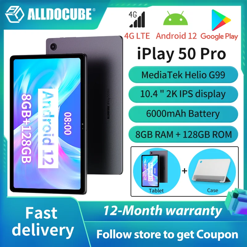 Alldocube iPlay 50 Pro Android 12 Tablet 10.4 Inch 2K Helio G99 8GB RAM  128GB ROM 4G LTE iPlay 50 pro alldocube with case