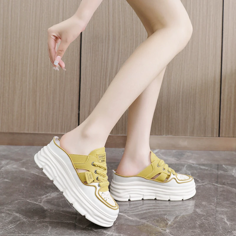 2024 여성용 웨지 샌들, 프리미엄 정형 오픈 토 샌들, 빈티지 미끄럼 방지 가죽, 캐주얼 여성 플랫폼 레트로 신발 35-43 