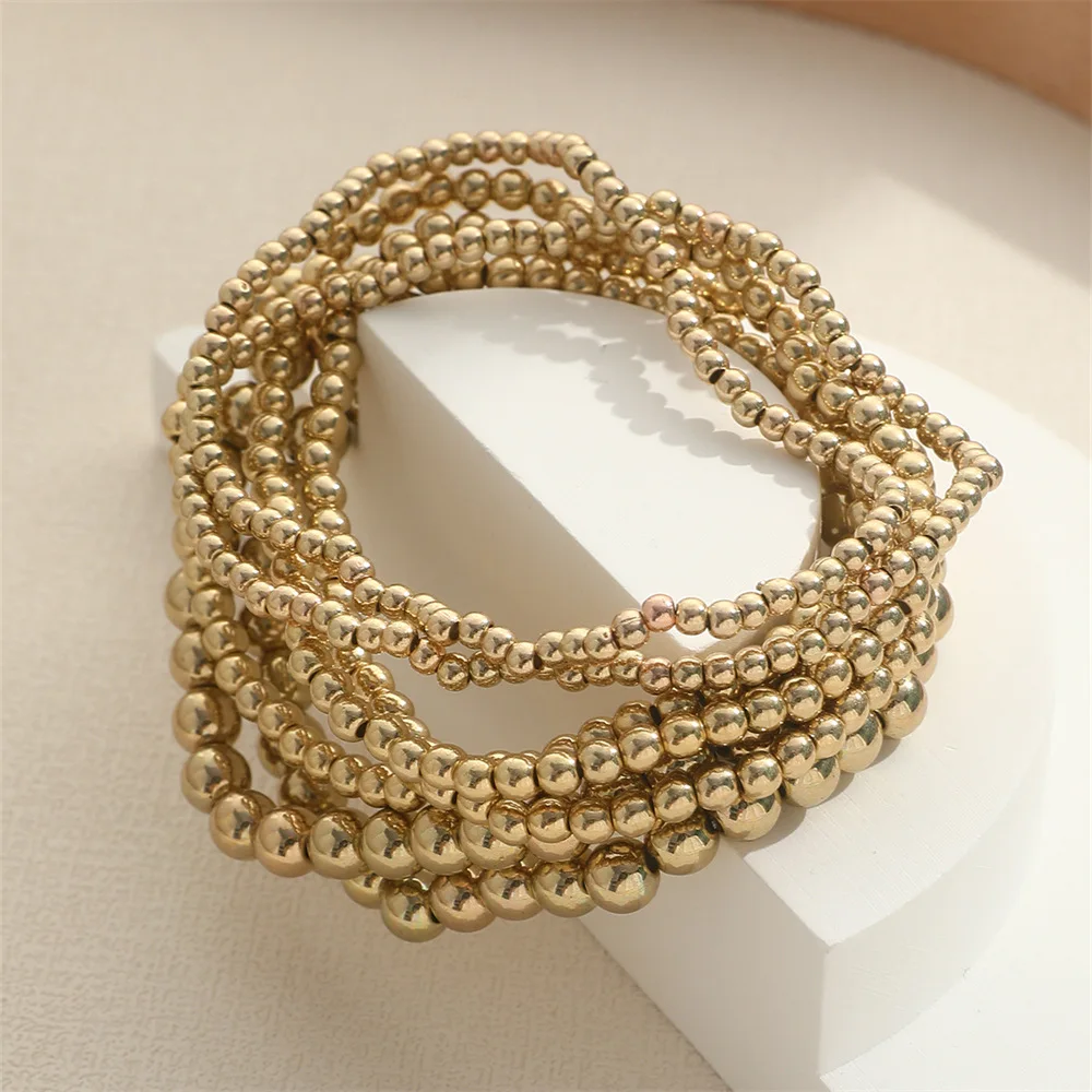 2024 Boho Gold Plated Beaded Bracelets for Women Simple Big CCB Beads Link Chain Bracelet Bangle Fashion Party Jewelry Gifts