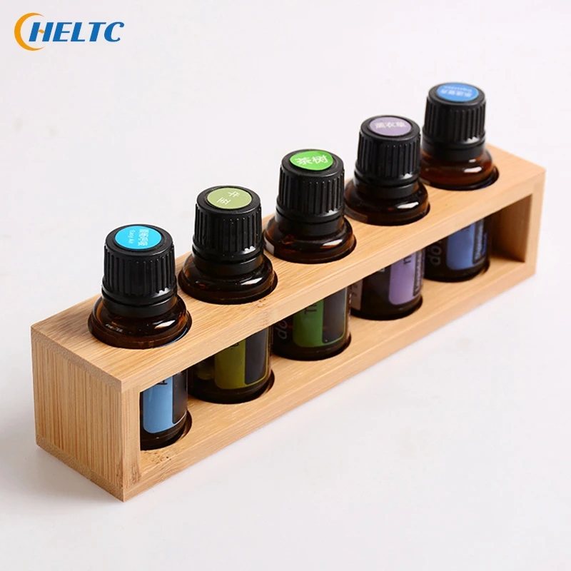 1PC 5/6Hole Essential Oil Bamboo Display Stand 5 Hole Essential Oil Storage Rack Smooth For Essential Oils Perfume Bottle Holder 2