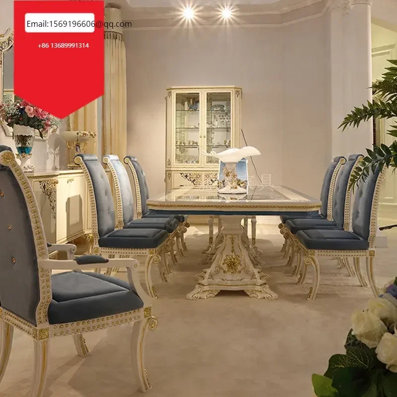 

Custom-made luxury villa dining tables and chairs combination Italian shell parquet solid wood carved furniture