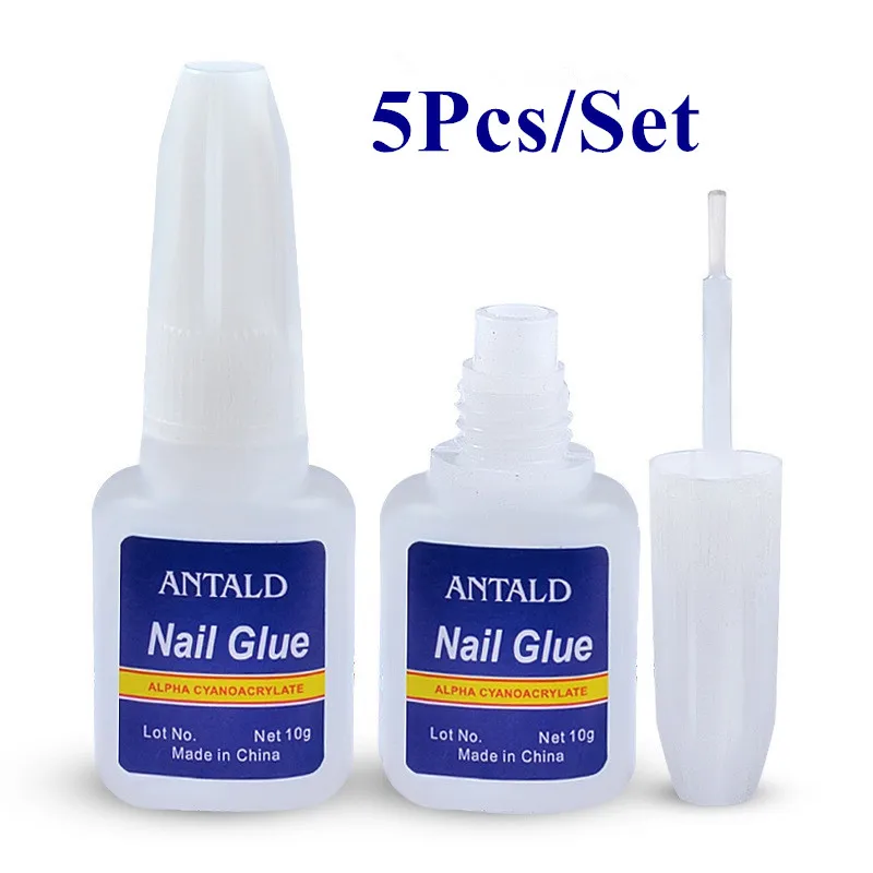 5pcs/set 10g False nail tips Glue Nail Art Decoration with Brush False nail glue for stickers and decals Manicure tools nail glue