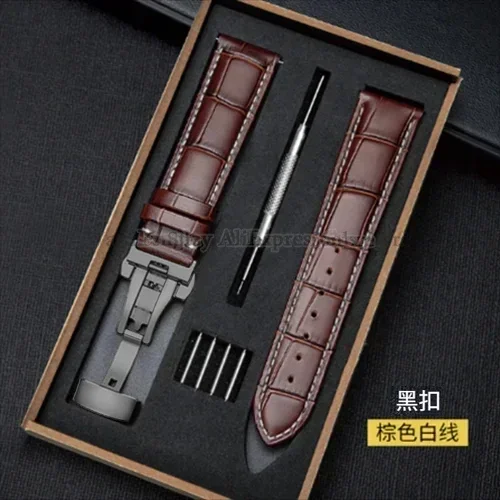Genuine Leather Watchband with Butterfly Clasp – Universal Strap Bracelet