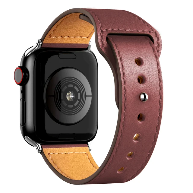 Leather strap For Apple watch band 44mm 40mm 42mm 38mm correa 44 mm wrist watchband Accessories bracelet iWatch serie 3 4 5 6 se 7 wine red