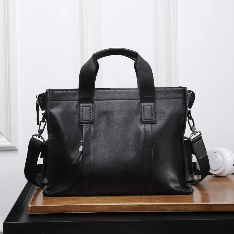

Briefcase Black Horizontal Square Cowhide Polyester Men's Portable Crossbody Casual Business Shoulder Large Capacity Portable1Pc