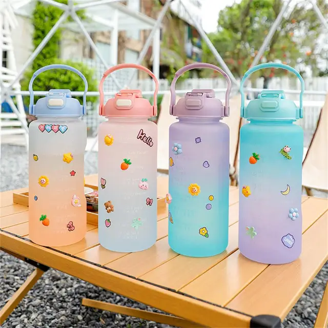 2L Large Capacity Sport Water Bottle Portable Cute Water Bottles For  Outdoor Indoor Gradient Frosted Dual