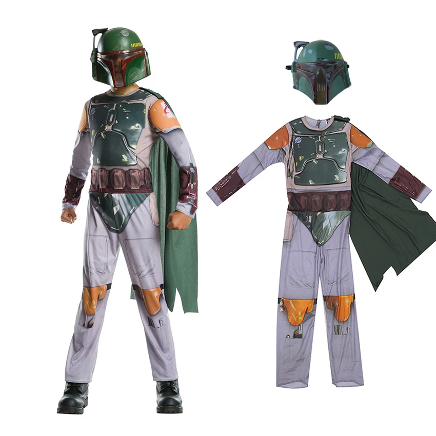 Boba Fett Cosplay Costume Di Halloween Per Bambini Anime Armi Boba Fett Bounty Hunter Mantello Tute Vestiti Di Carnevale Maschera Per Casco