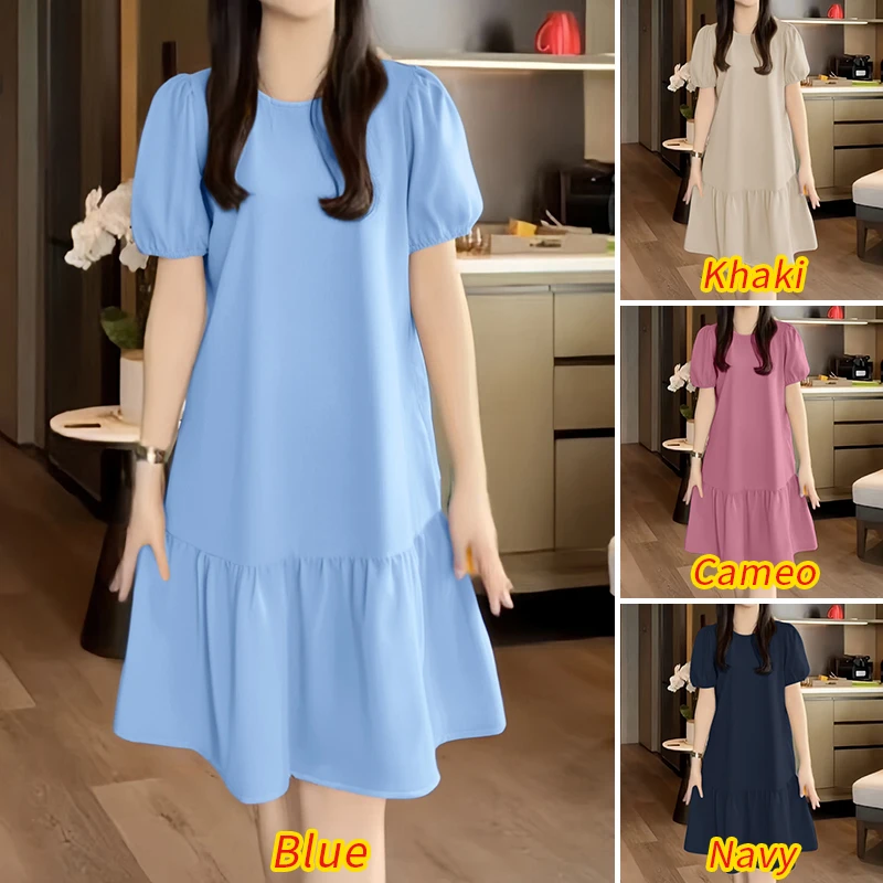 ZANZEA Frauen 2023 Sommer Kleid Elegante Kurzarm Rüschen Saum Sommerkleid Mode Arbeit Kleider Casual Solide Urlaub Vestidos Robe – Detail 6